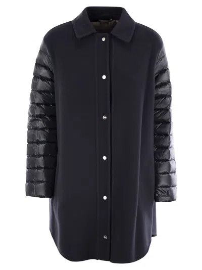 Herno Luxury Wool-blend Jacket With Quilted Down Sleeves In Night Blue