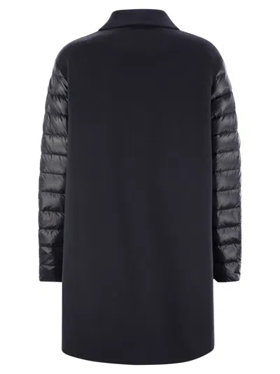 Herno Luxury Wool-blend Jacket With Quilted Down Sleeves In Night Blue