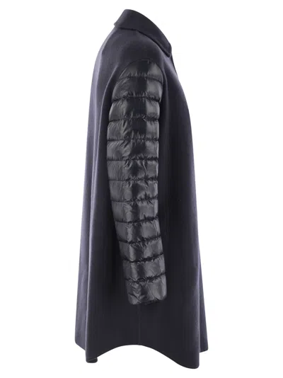 Herno Luxury Wool-blend Jacket With Quilted Down Sleeves In Night Blue
