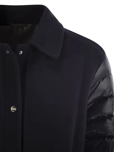 Herno Luxury Wool-blend Jacket With Quilted Down Sleeves In Night Blue