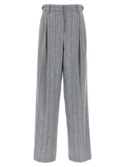 Shop Brunello Cucinelli Pinstripe Pants In Gray