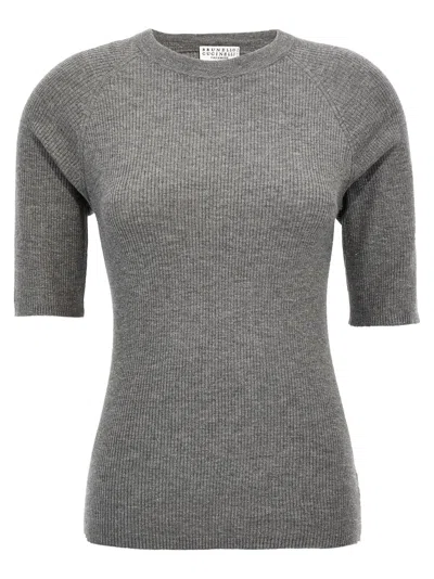 Brunello Cucinelli Sparkling Cashmere Sweater In Gray