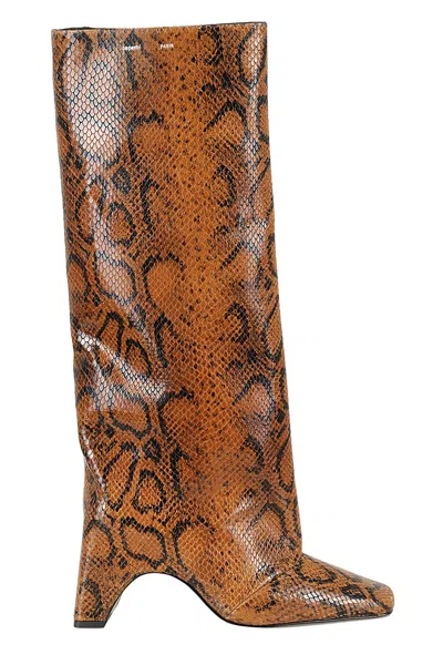 Shop Coperni Snake Print Bridge Boot In Brw Brown