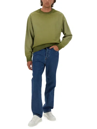Msgm Washed Out Jersey Sweatshirt In Green