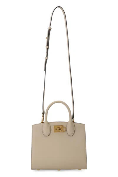 Shop Ferragamo Studio Box Leather Handbag In Neutrals