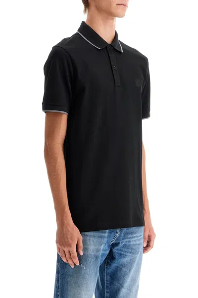 Shop Hugo Boss Polo Shirt With Logo Patch In Black