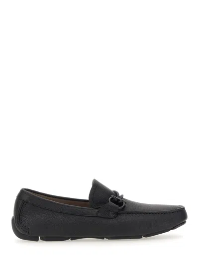 Ferragamo Black Leather Front Loafers In Black