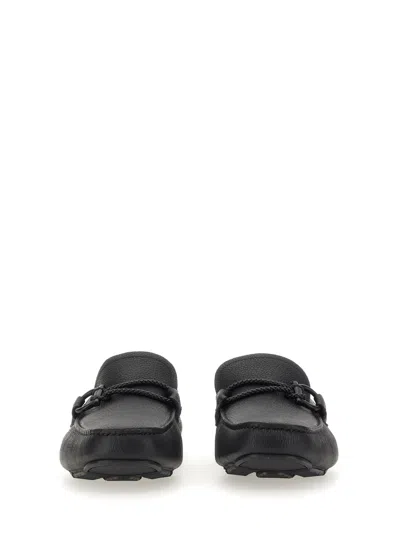 Ferragamo Black Leather Front Loafers In Black