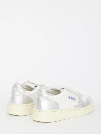 Shop Autry Medalist Silver And White Sneakers