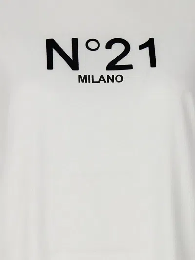 Shop N°21 Flocked Logo T-shirt In Bianco Ottico