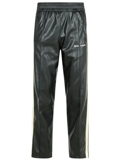 Shop Palm Angels Track Leather Black Polyester Blend Pants