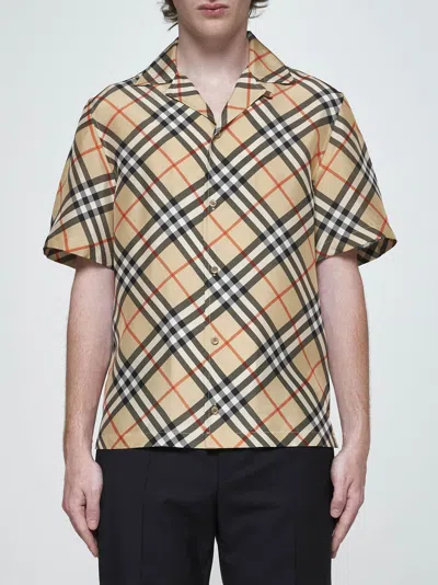 Shop Burberry Check Silk Shirt In Neutrals