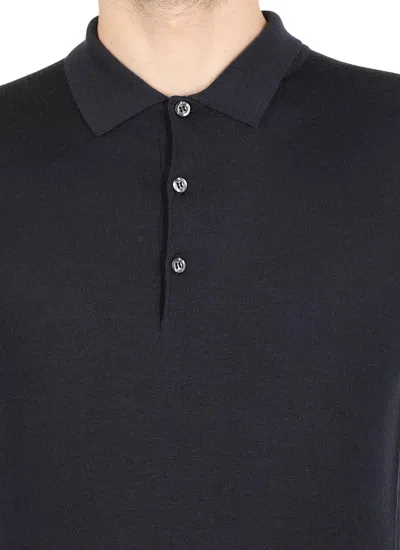 John Smedley Belper Buttoned Knitted Polo Shirt In Blue