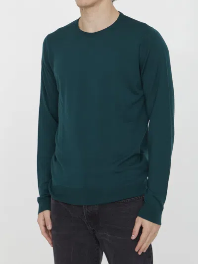 John Smedley V-neck Merino Wool Sweater In Green
