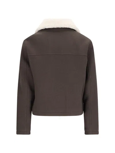 Shop Ami Alexandre Mattiussi Shearling Bomber Jacket In Brown