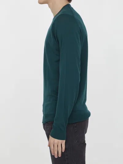 John Smedley V-neck Merino Wool Sweater In Green
