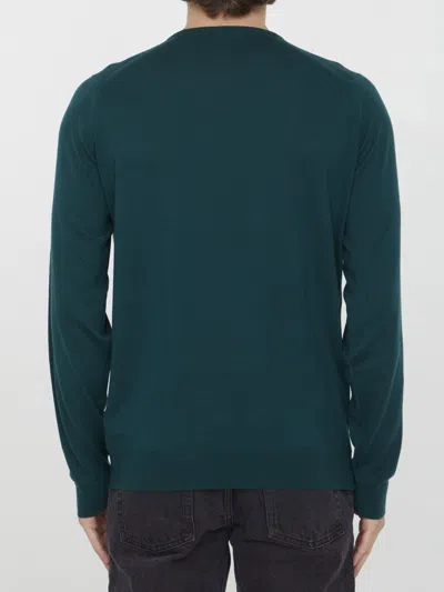 John Smedley V-neck Merino Wool Sweater In Green