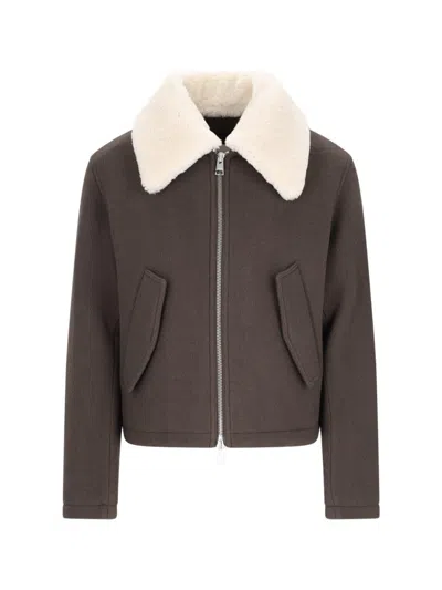 Shop Ami Alexandre Mattiussi Shearling Bomber Jacket In Brown