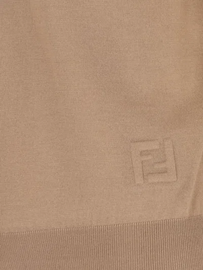 Shop Fendi Logo Knit Polo Shirt In Brown