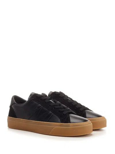 Moncler Monaco Leather Low-top Sneakers In Black