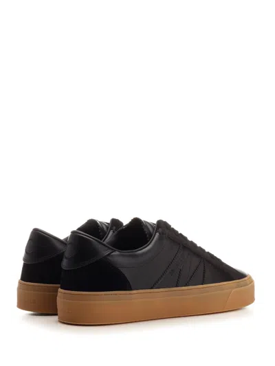Moncler Monaco Leather Low-top Sneakers In Black