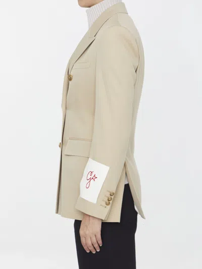 Shop Golden Goose Double-breasted Beige Jacket In Sand