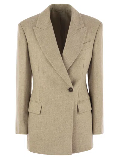 Shop Brunello Cucinelli Alpaca And Wool Jacket With Necklace In Neutrals