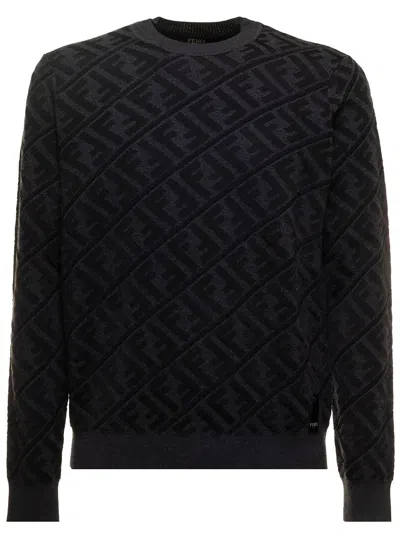 Fendi Ff Monogram-pattern Jumper In Ardesia Nero