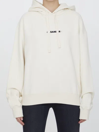 Shop Jil Sander Cotton Hoodie With Logo In Beige