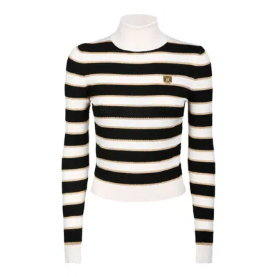 Shop Elisabetta Franchi Maglia Tricot In Burro/nero