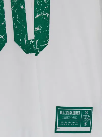 Shop Dolce & Gabbana Oversized White And Green T-shirt With Dg Milano 00 Print In Cotton Man