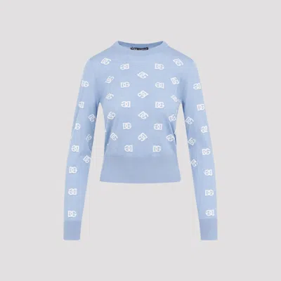 Dolce & Gabbana Light Blue Wool And Silk Jacquard Sweater In Celeste Chiaro