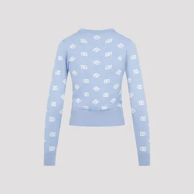 Dolce & Gabbana Light Blue Wool And Silk Jacquard Sweater In Celeste Chiaro