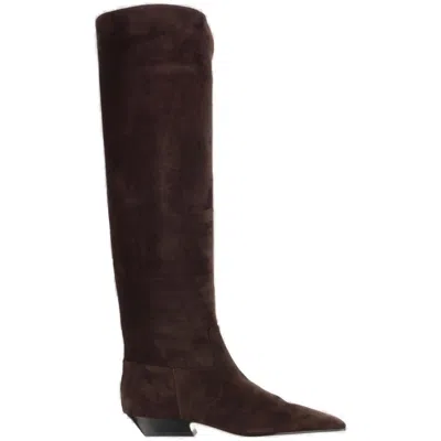 Khaite Marfa Classic Flat Knee High Boot In Leather Brown