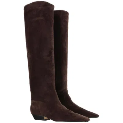 Khaite Marfa Classic Flat Knee High Boot In Leather Brown