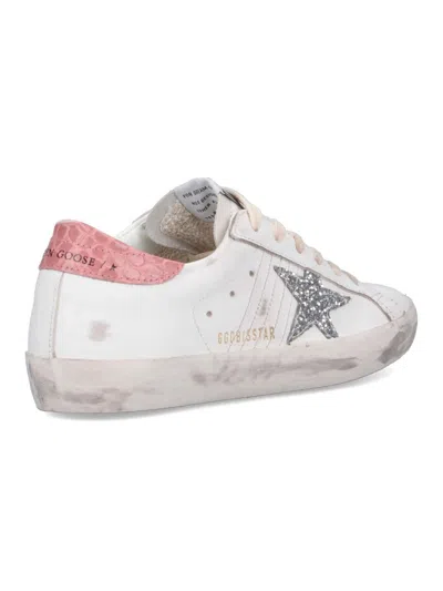 Shop Golden Goose Super-star Low-top Sneakers In White/silver/pink