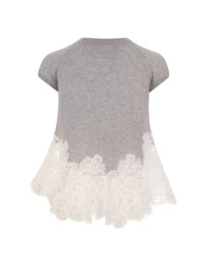 Shop Ermanno Scervino Grey Cashmere Top With Lace Insert