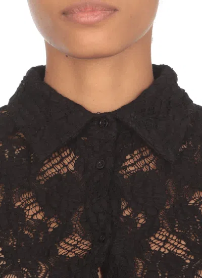 Shop Msgm See-through Floral Buttoned Top In Black