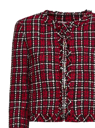 Shop Alice And Olivia Blazer In Schoolgirl Plaid Bright Ruby