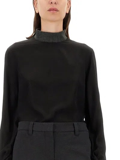 Shop Brunello Cucinelli Silk Crepe De Chine Blouse In Nero