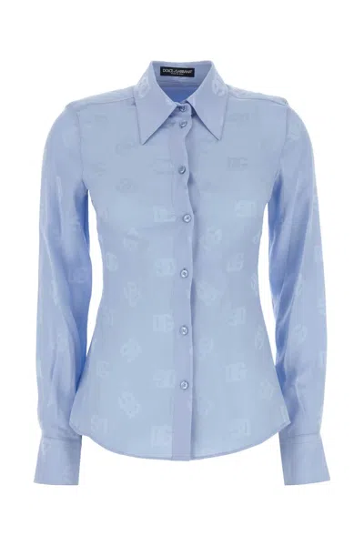 Shop Dolce & Gabbana Light Blue Silk Shirt