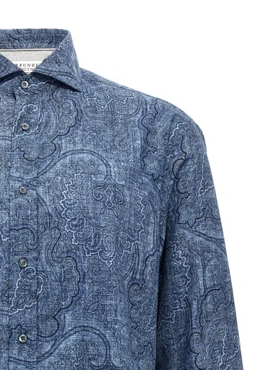 Shop Brunello Cucinelli Printed Shirt In Denim