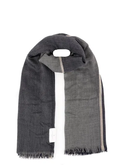 Shop Brunello Cucinelli Scarf In Marina+grigio Scuro+brown