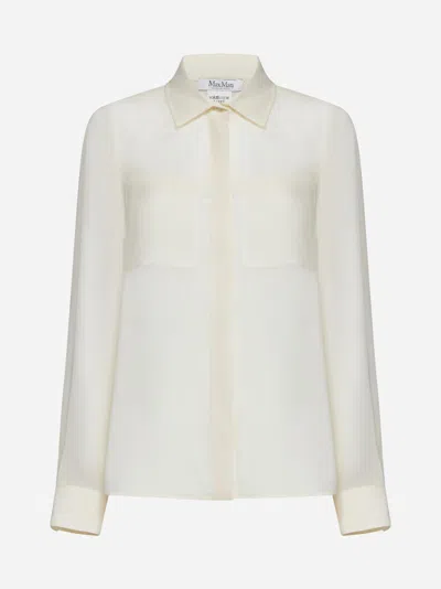 Max Mara Embroidered-pocket Silk Shirt In Vanilla