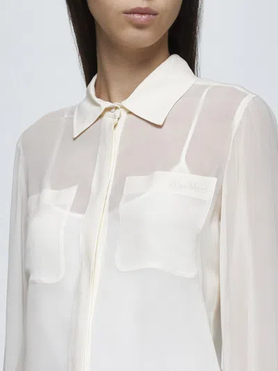 Max Mara Embroidered-pocket Silk Shirt In Vanilla