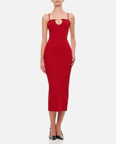 Shop Jacquemus La Robe Sierra Bretelles Viscose Midi Dress In Dark Red