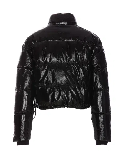 Shop Courrèges Cropped Vinyl Puffer Jacket In Black