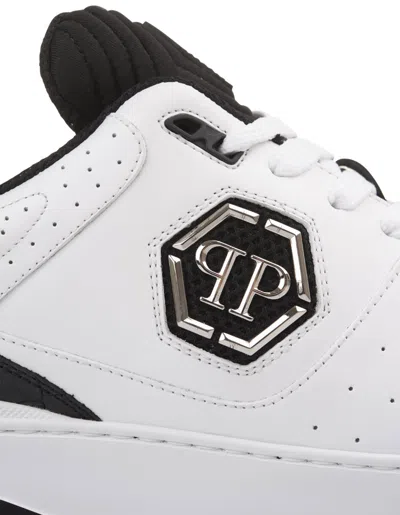 Shop Philipp Plein White And Black Croco Printed Leather Low-top Sneakers