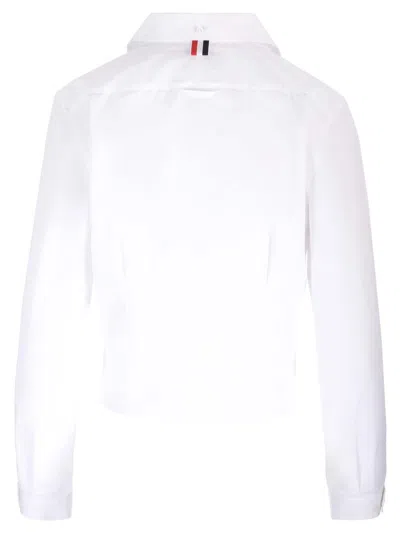 Shop Thom Browne Long Sleeve Tucked Blouse In Poplin White