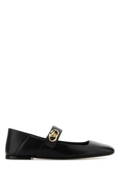 Shop Valentino Black Leather Vlogo Locker Ballerinas